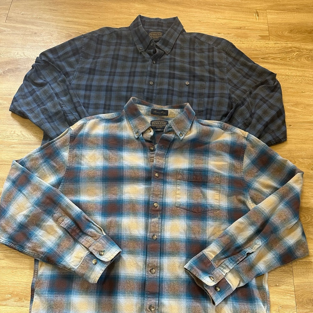 Set Of 2 Pendleton Flannel Size XL Plaid Button Up Long Sleeve Shirt 100% Cotton